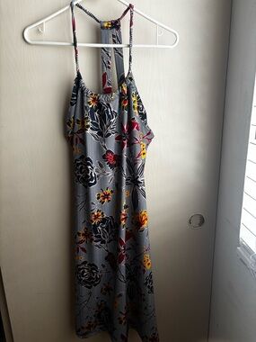 Floral Stripe Maxi Dress - Black, Yellow & Red